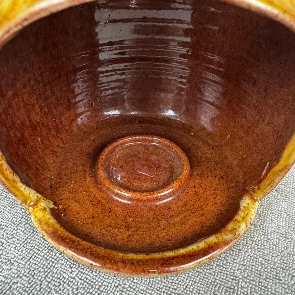 VTG Anton Lang Studios Red Clay Pottery Candle Holder w/ Handle Floral Germany